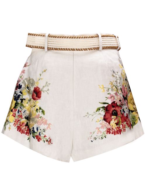 Ivory white/multicolour linen floral print shorts Zimmermann | 8301ARS241IVORY FLORAL